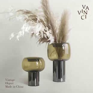 范琦现代可及豪华绿色玻璃花瓶装饰品高端中世纪水培花器客厅茶几