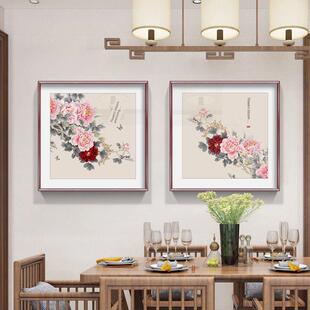 新中国风牡丹画入口装饰画鲜花盛开丰富客厅壁画走廊过道餐厅广场