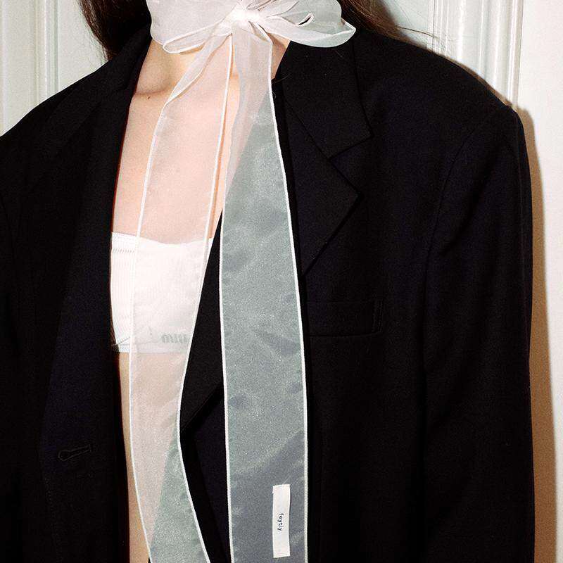 韩国春夏珠光细长条款丝巾女欧根纱飘带辣妹装饰窄版围巾