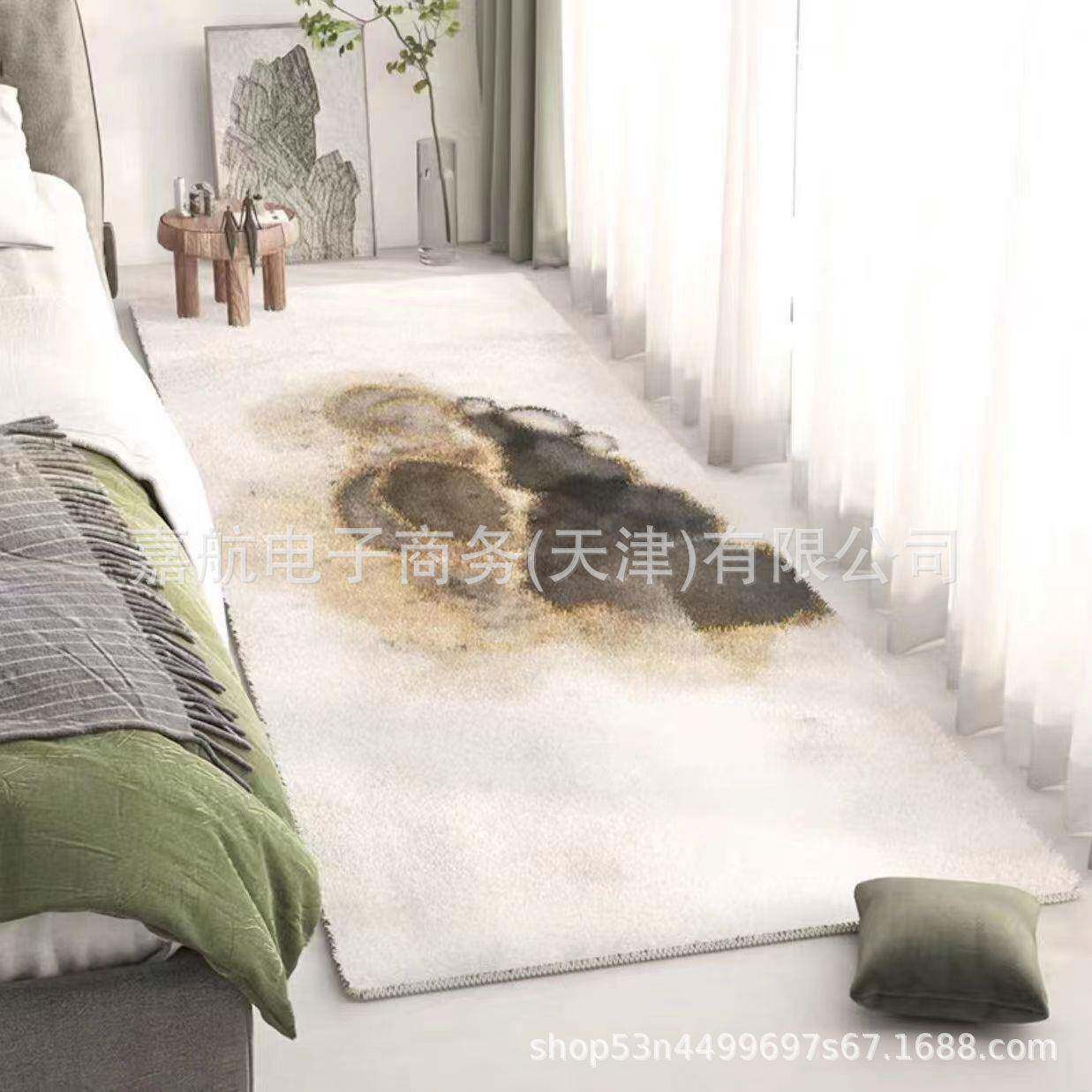 简约清新绿色仿羊绒地毯卧室床边耐脏防滑地垫客厅易清洗脚垫子
