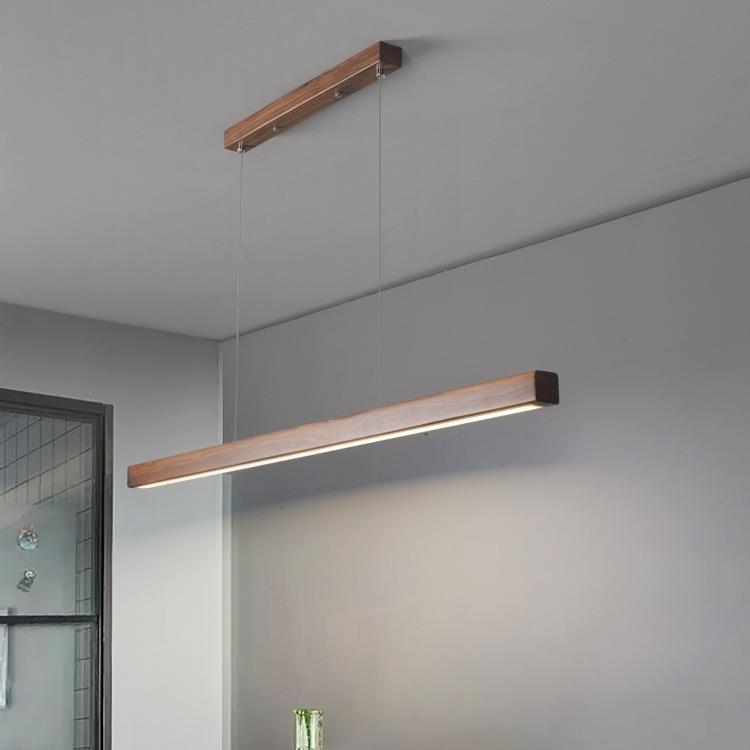 黑胡桃实木LED吊灯轻奢极简长条灯吧台办公桌茶室灯日式书房灯具