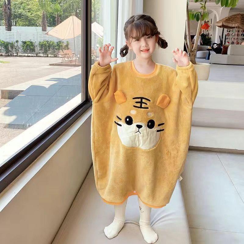 买一送一女童睡衣秋冬宝宝连体睡袋珊瑚绒女中童法兰绒小女孩睡裙