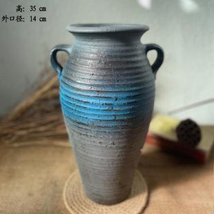 土陶古窑复古做旧粗陶盆干花花瓶酒店软装手工土陶罐插花花器格坤