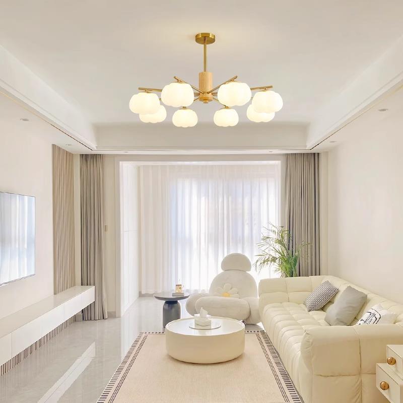 客厅吊灯原木奶油风大厅主灯棉花柿子灯餐厅卧室书房吊灯中山灯具