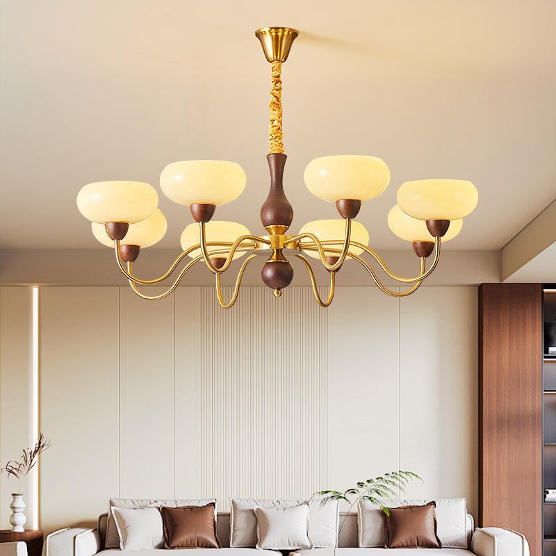 新中式客厅吊灯创意餐厅灯设计师款实木中古风卧室书房间护眼吊灯