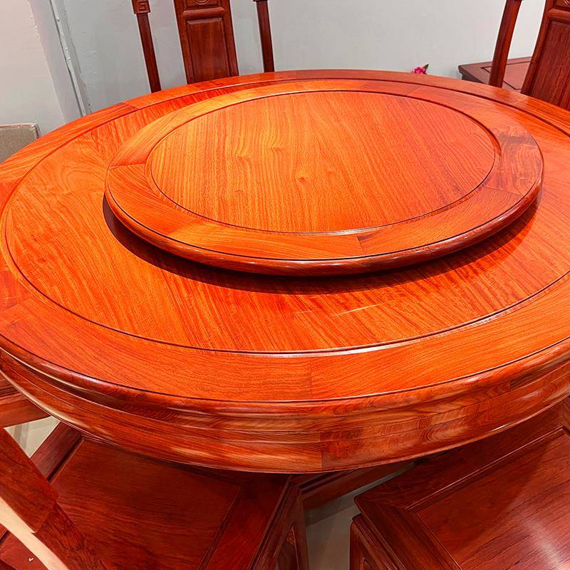 N5大果紫檀客厅餐桌椅缅甸花梨木圆桌圆台餐厅饭桌椅全实木红木家