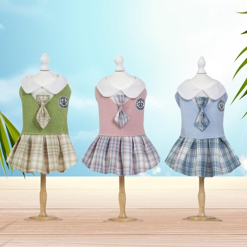 宠物用品狗狗猫咪衣服毛线jk格子连衣裙中小宠物春秋舒适衣服