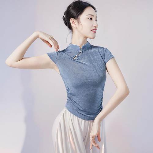 古典舞新款上衣练功服女中国舞旗袍短袖修身成人形体舞蹈身韵服装