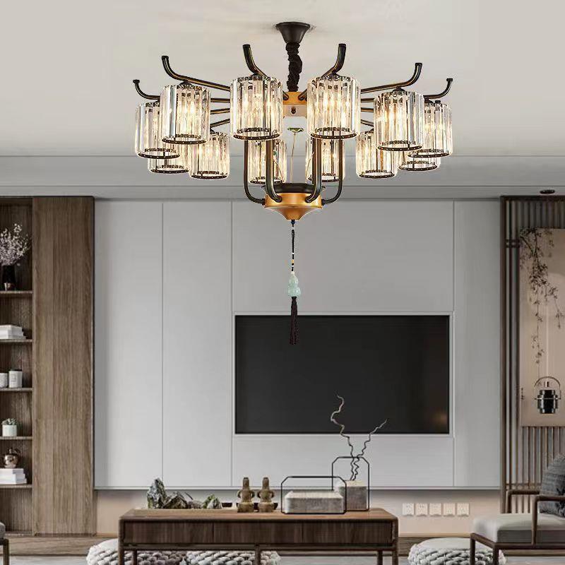 新中式复式楼别墅客厅大吊灯水晶轻奢现代楼梯楼中楼中空挑空灯具