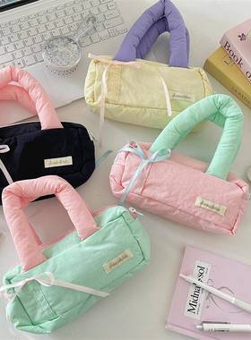 54103 ins 风潮流撞色文具笔袋大容量便携手拎包化妆品杂物收纳包