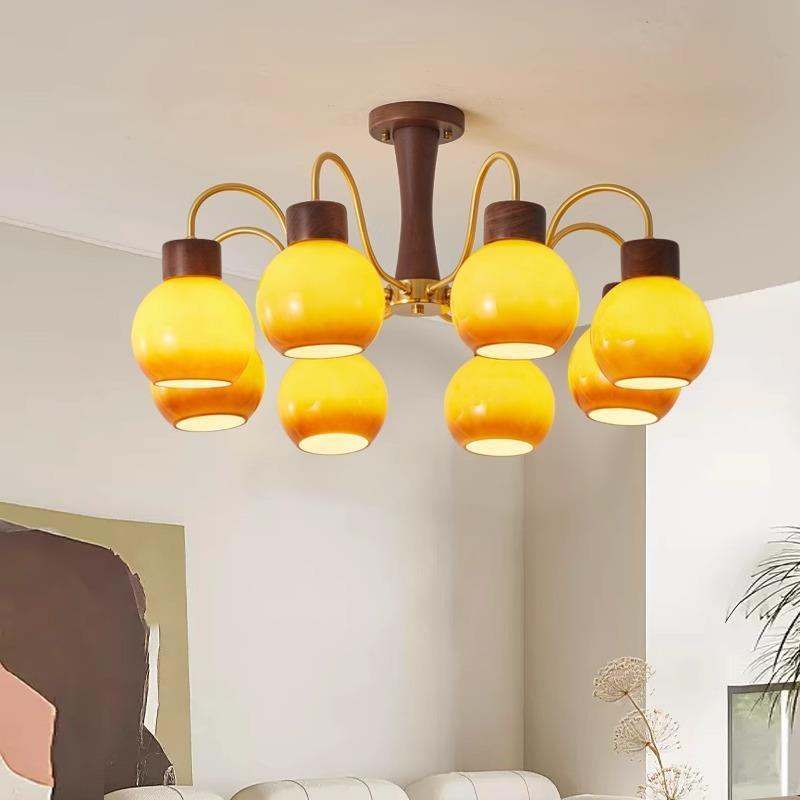 新中式吊灯客厅灯全铜实木现代简约餐厅主灯别墅大厅中古风吊灯具