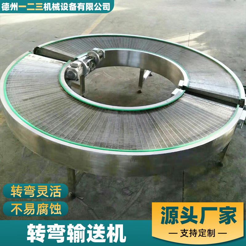 转弯输送机平顶柔性链板循环输送机环形转弯机转角90度转弯输送机