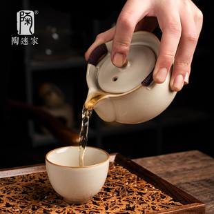 茶具防烫带过滤壶 陶迷黄汝窑手抓壶陶瓷茶壶开片可养家用单壶中式