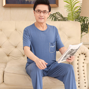 短袖 冰丝中老年男士 莫代尔爸爸睡衣夏季 2025新款 薄款 家居服套装