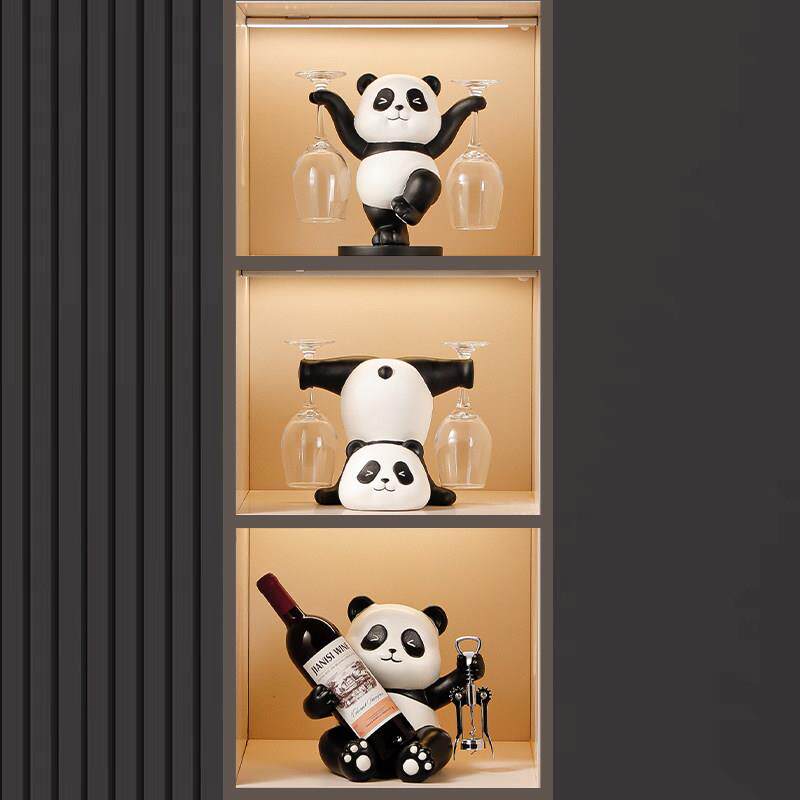熊猫红酒架摆件酒柜组合轻奢客厅餐柜书架装饰酒托杯架乔迁礼品