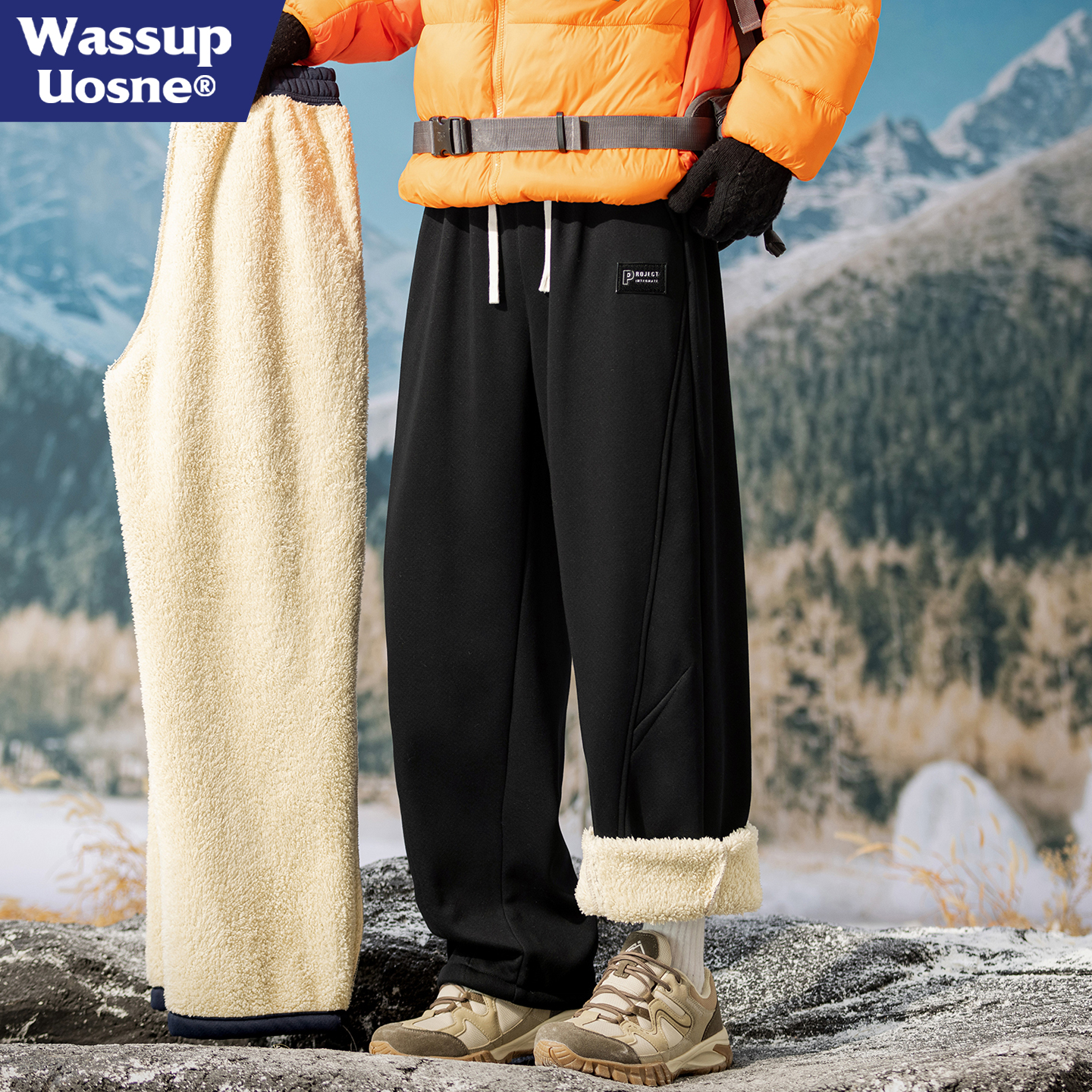 WASSUPUOSNE美式直筒卫裤男加绒