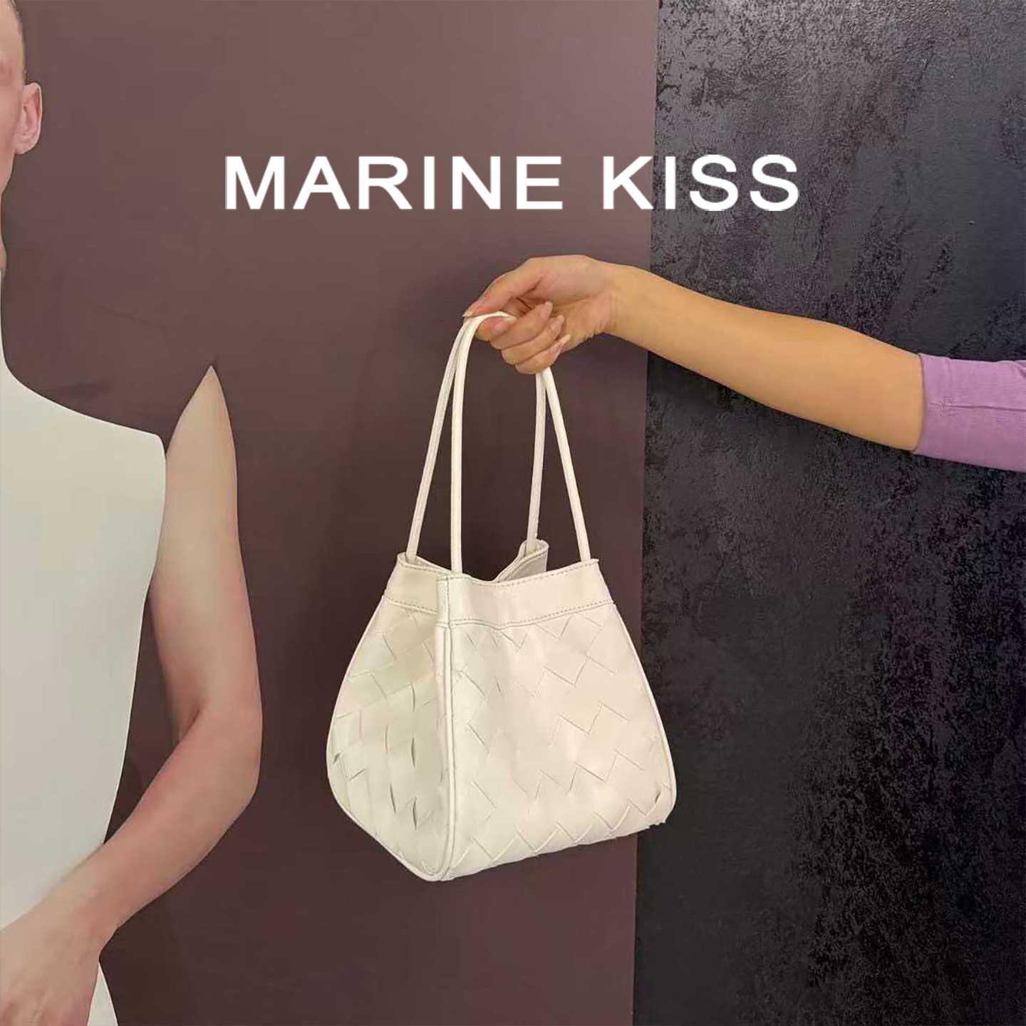 MARINE KISS法式编织水桶包女2026新款高级感小众轻便单肩斜挎包