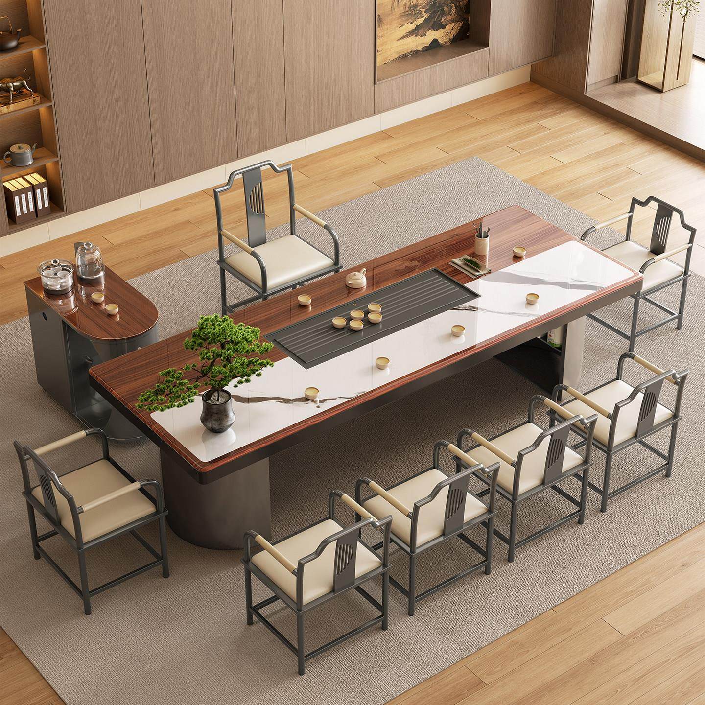 微晶石高端极简岩板茶桌现代高级感办公室新款泡茶台一桌五椅组合,住宅家具,家用茶台/茶桌,淘宝优惠券,粉丝福利购,淘宝优惠卷