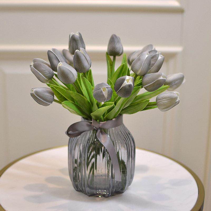 高级灰手感郁金香PU花卉仿真花家居客厅茶几样板间装饰花瓶组合,家居饰品,仿真花/假花,淘宝优惠券,粉丝福利购,淘宝优惠卷