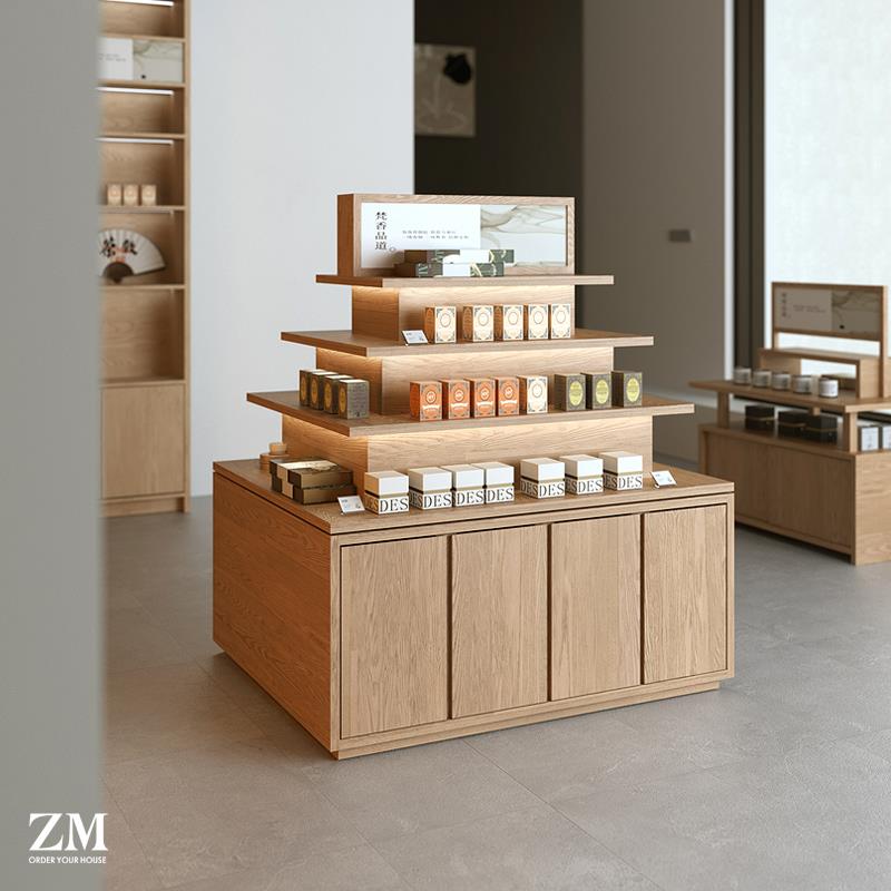 中岛台柜多层茶叶店礼品展示柜中式货架文创旅游商品陈列架中间摆