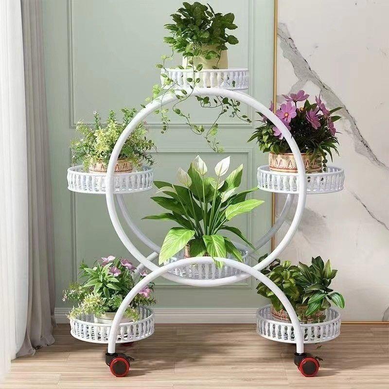 置物架绿萝多层铁艺落地式家用客厅花盆花架花架子圆形阳台带轮架