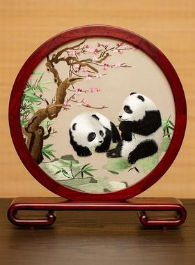刺绣摆件成品手工双面绣小屏风创意桌面摆台苏绣古典台屏中式礼品
