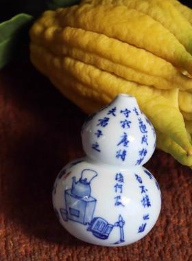 景德镇茶手作芦WQV香插 手绘青花陶瓷中式座香 福禄室桌面摆葫件