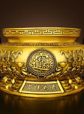 纯黄盆铜香炉聚宝摆件八福意大圆底如平YPD底财炉家用供福奉室内