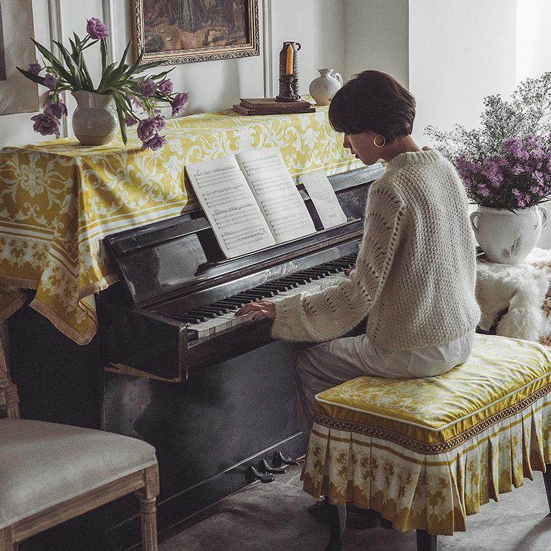 古半珍钢琴罩复欧式轻奢防尘罩电钢FJTD-GQZ琴珠盖布钢琴凳全罩