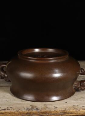 苏纯铜双龙耳香炉YKH紫铜古大明工宣德炉内沉香室檀彷香熏香炉