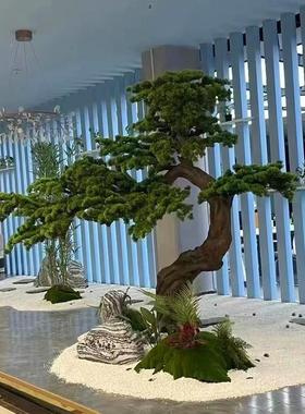 彷真迎大客松假罗摆汉松黑松酒店堂根雕树落91111地件装饰造景室