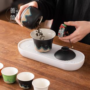 便携收纳户外差陶泡茶具1A 善简旅行茶套出装 40创意瓷一壶四杯快