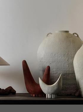 装侘寂风抽艺术手工陶艺摆件 现代简约民宿样板象房间果EAJ盘饰礼