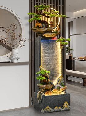 新中式落地循流水摆件水墙室内假山幕水景客厅玄环关招夜静阑珊财