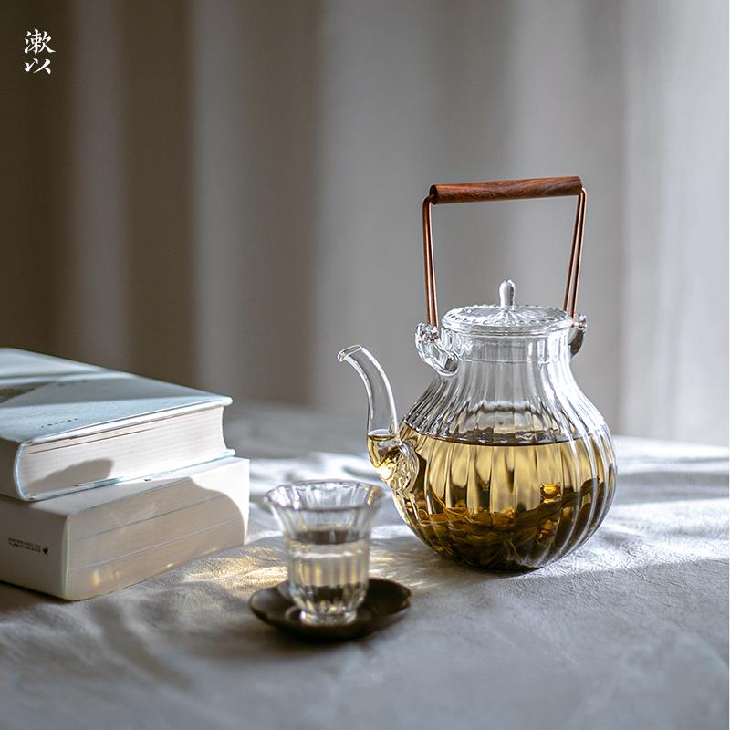 式手工日耐水热璃玻花茶壶泡茶壶烧壶黑晶YLF炉提梁壶菊瓣壶煮茶