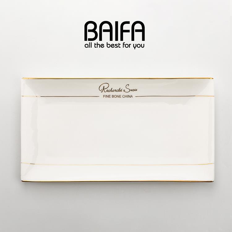 家用陶瓷长方形金盘子菜盘长条菜西点糕点心盘饭店边餐厅点ELR用