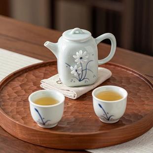 陶瓷茶壶一壶两杯单壶手绘泡茶壶家用手抓壶办公室茶杯女士专用