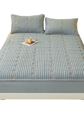 水晶绒床笠蓝灰色加厚夹棉u床单防滑床垫保护套冬季天保暖床罩加