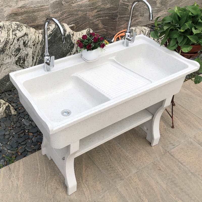 阳台石英石洗衣池带搓衣板大理石洗衣水槽洗衣盆带V搓板一体式水,家装主材,盆、台一体成型式台盆,淘宝优惠券,粉丝福利购,淘宝优惠卷