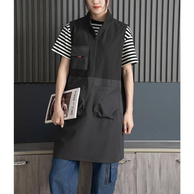 中式防泼水无袖罩衣马甲工作服定制logo餐饮专用火锅饭店男女围裙