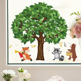 DJ6004 动物树窗户静电贴纸双面可视创意玻璃贴纸 ZT新款