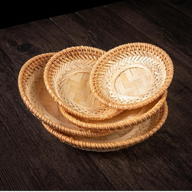 竹编盘子竹编制品零食干果水果糕点小竹盘簸箕家用厨房摆盘小竹筐