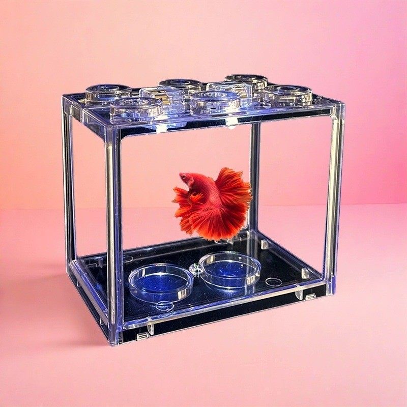 泰国斗鱼用亚克力盒子造景积木隔离灯鱼缸桌面小型迷你超白斗鱼缸,宠物/宠物食品及用品,桌面缸,淘宝优惠券,粉丝福利购,淘宝优惠卷