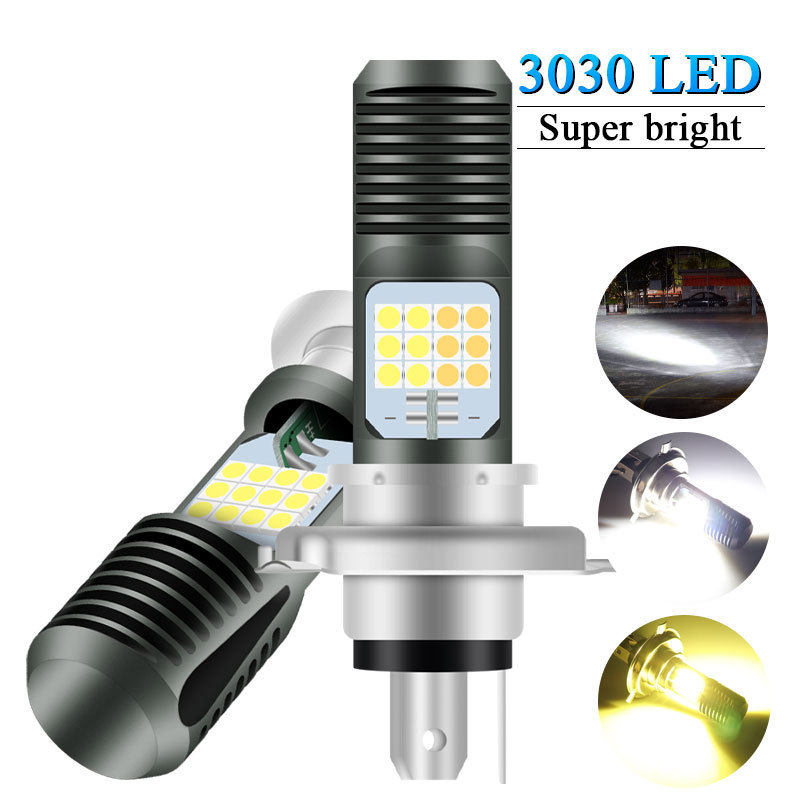 摩托车双色前大灯 高亮白黄LED摩托电动车 H6 H4 BA20D P15D