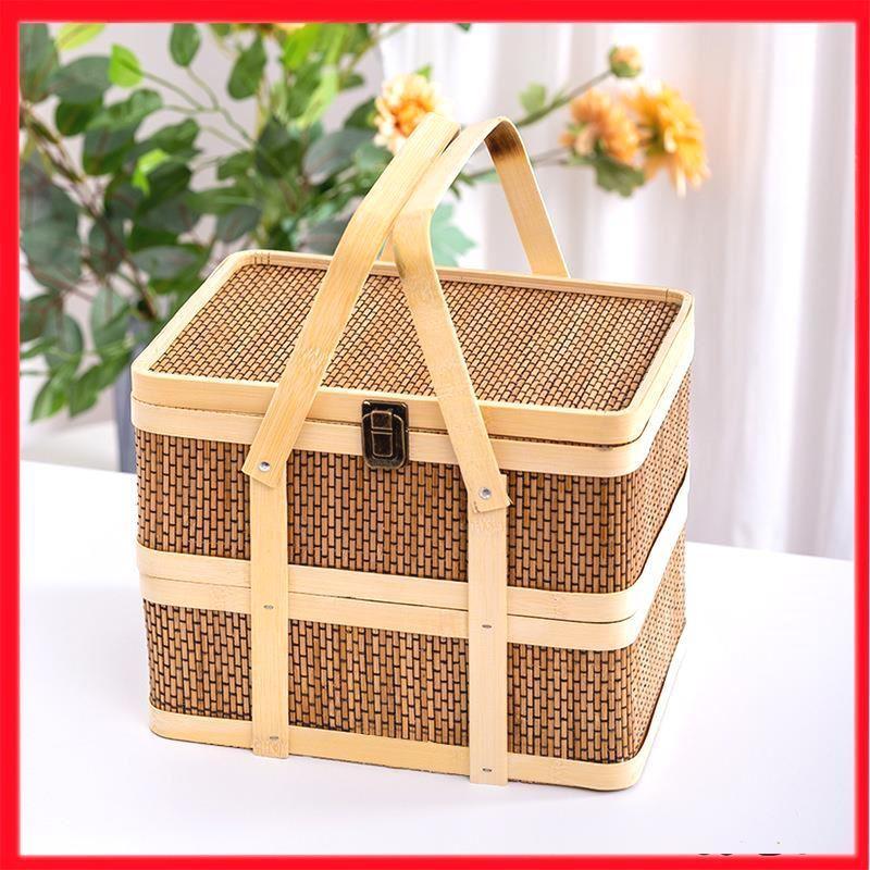 祭祀竹编玉藤提篮食盒篮子手提送餐两层拜拜用编织竹篮子古代厂家