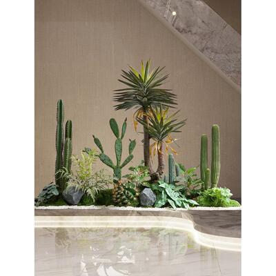 仿真绿植仙人掌楼梯下造景室内景观仿生植物组合玄关装饰
