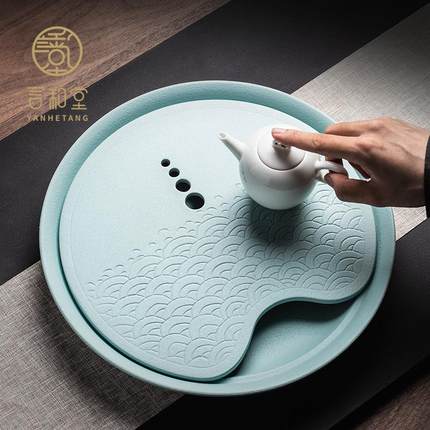圆形茶盘储水式干泡茶盘简约茶台家用功夫茶具托盘大小号茶海石头