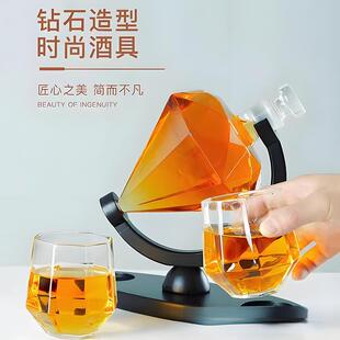 家用高级工艺酒瓶套装 创意钻石形状醒酒器泡酒玻璃瓶2斤装 摆件