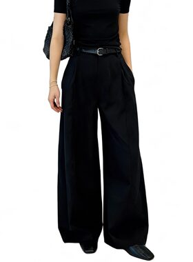 Black Canvas极简黑色茧型女垂感廓形弯刀裤高腰休闲裤高智风