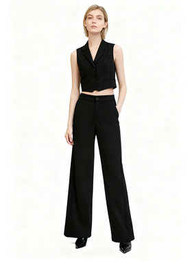 Black Canvas极简高智风黑蓝色高腰阔腿裤女冬季气质垂坠感休闲裤